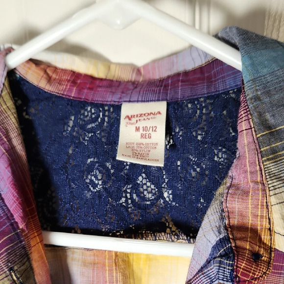 Arizona Jean Company Vibrant Blue and Purple Plaid Button Down - Picture 3 of 5